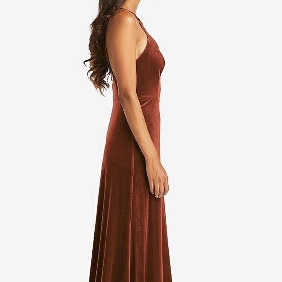 NWT Lovely Harper Velvet Halter Maxi Dress with Front Slit Auburn Moon Size 12 - Picture 9 of 13
